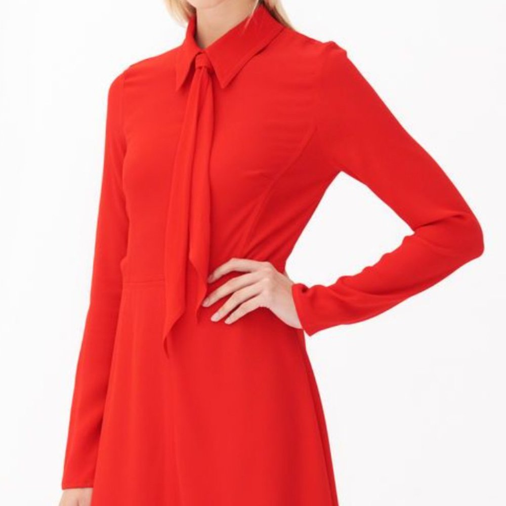 Sandro Paris - Red Crepe Dress with Tie Collar